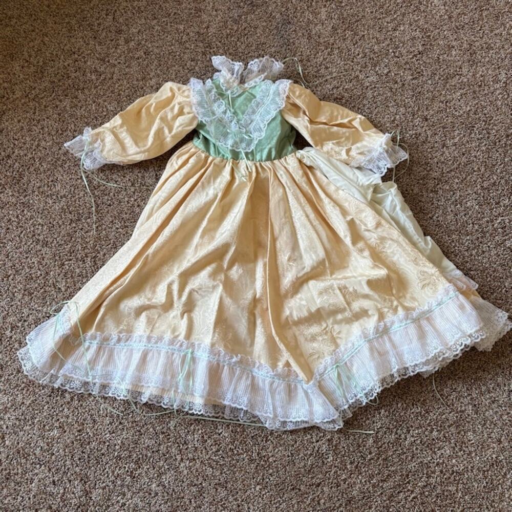 Handmade Life Size Doll Dress Yellow Green Lace Pantaloons